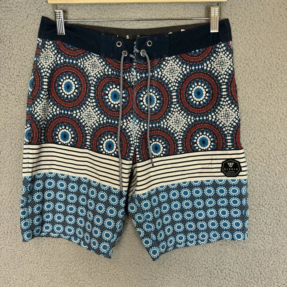 Vissla Board Shorts Mens 30 Swim‎ Trunks Upcycle Coconut Stretch Red/Blue